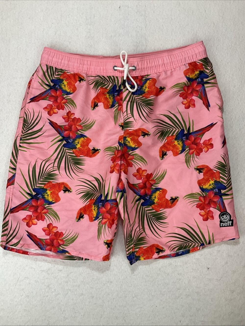 Neff Unlined Board Short Swim Trunks Mens XL Floral Parrot Tropical Vacation